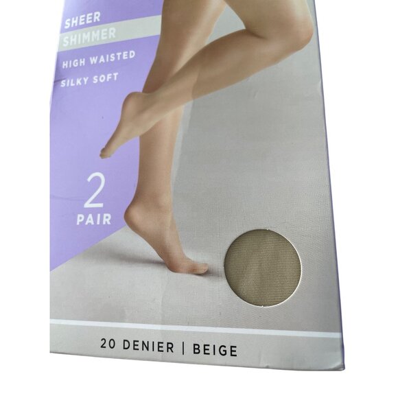 Silk Impressions Shimmer Sheer Pantyhose Size Medium Beige 20 Denier 2 Pairs NEW - Picture 2 of 6
